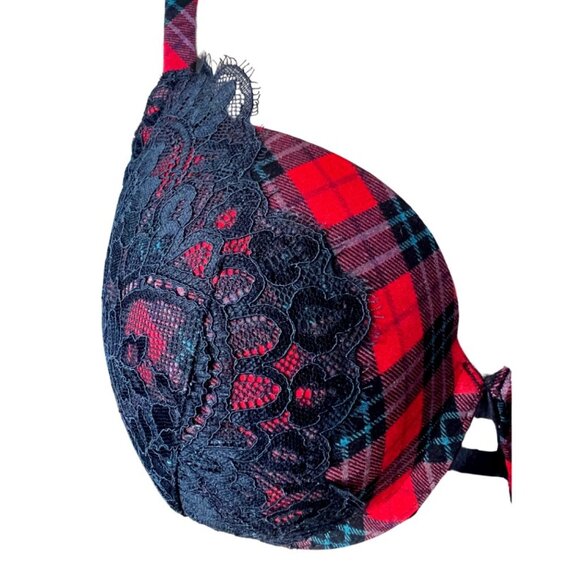 LA SENZA Plaid Lace Women's Bra, Full Coverage / Black + Red / 38D - Picture 5 of 9